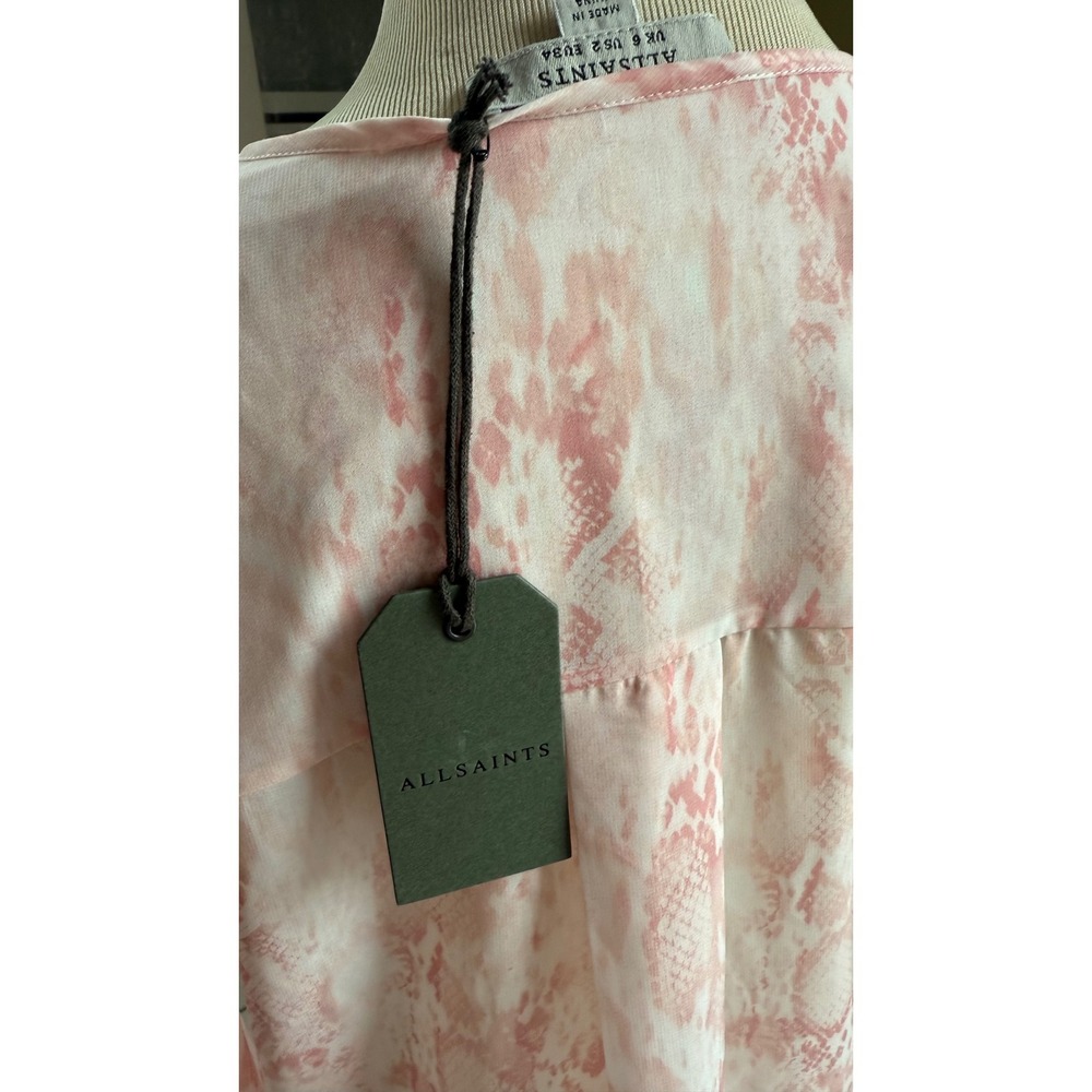 AllSaints Penny Masala Top Soft Pink Snake Print Wrap V-Neck Blouse 2 NEW $150 - Picture 8 of 9